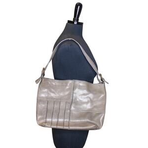 Nino Bossi Gray Leather Shoulder Bag Purse Patchwork Minimalist